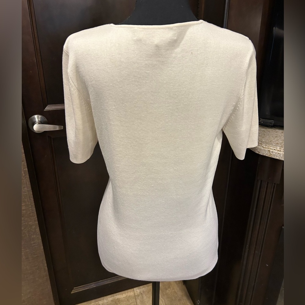Geoffrey Beene silk sweater short sleeve cream color medium size - Picture 2 of 5